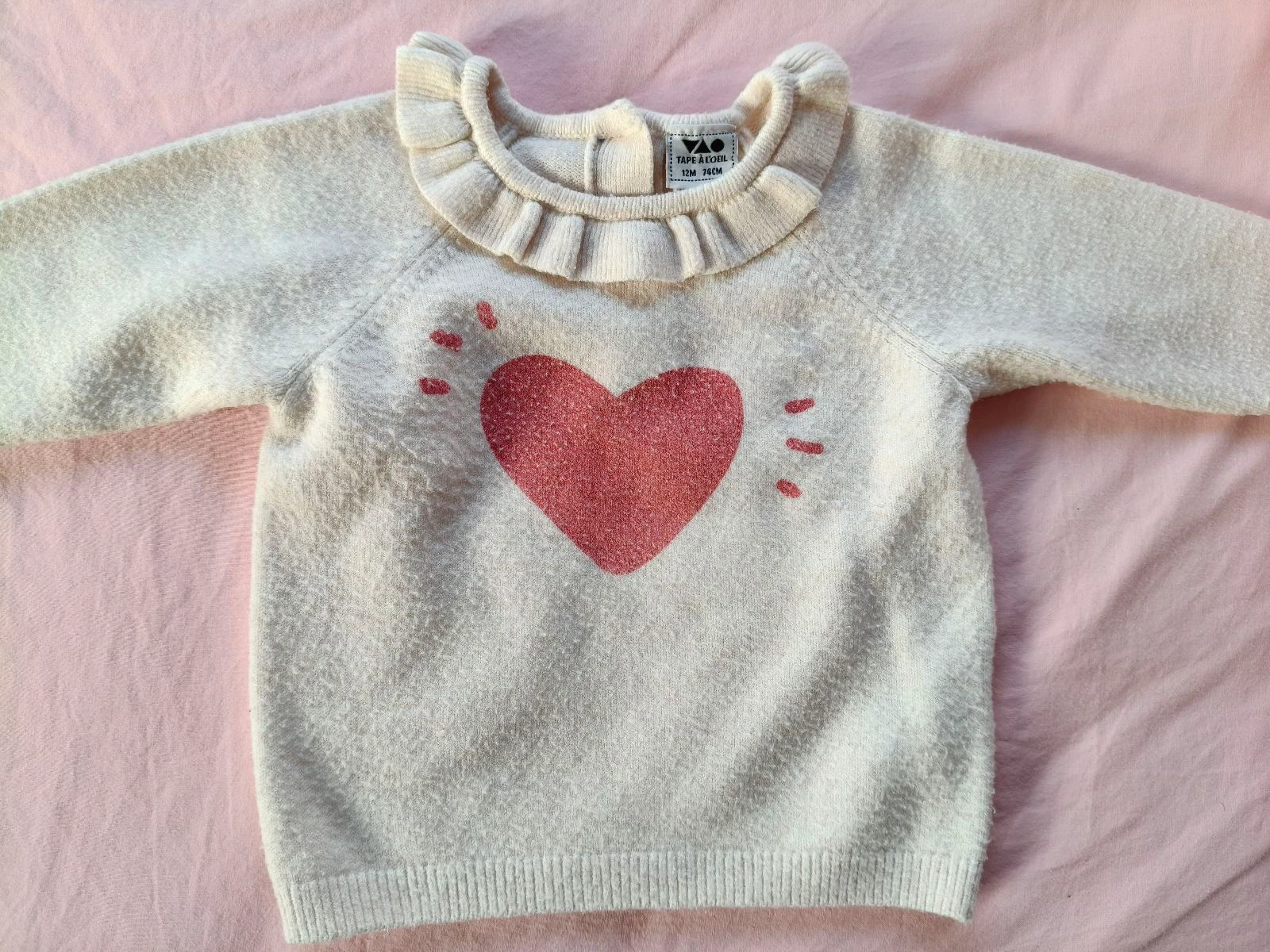 Pull chaud fille TAO beige coeur 74 cm